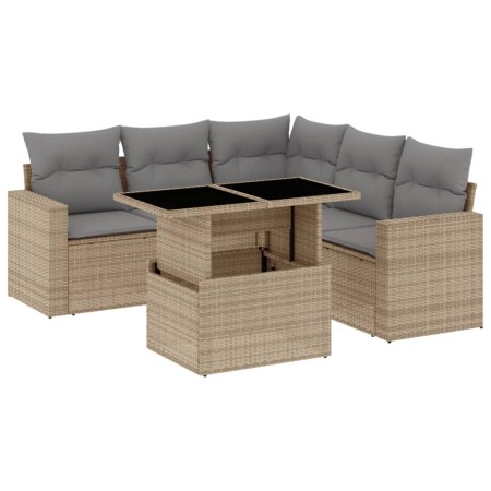 Set Divano da Giardino 6 pz con Cuscini Beige in Polyrattan