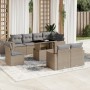 Set Divano da Giardino 9 pz con Cuscini Beige in Polyrattan