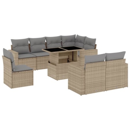 Set Divano da Giardino 9 pz con Cuscini Beige in Polyrattan