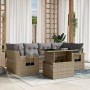 Set Divani da Giardino 7 pz con Cuscini Beige in Polyrattan