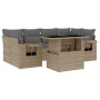 Set Divani da Giardino 7 pz con Cuscini Beige in Polyrattan