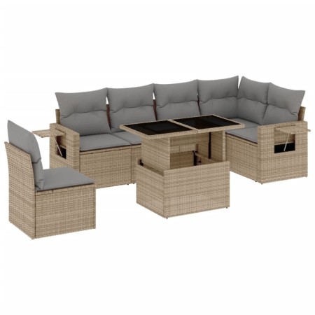 Set Divani da Giardino 7 pz con Cuscini Beige in Polyrattan