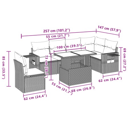 Set Divani da Giardino 7 pz con Cuscini Beige in Polyrattan