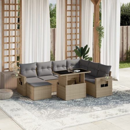 Set Divano da Giardino 8 pz con Cuscini Beige in Polyrattan