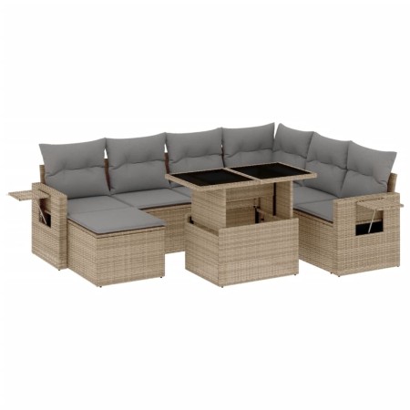 Set Divano da Giardino 8 pz con Cuscini Beige in Polyrattan