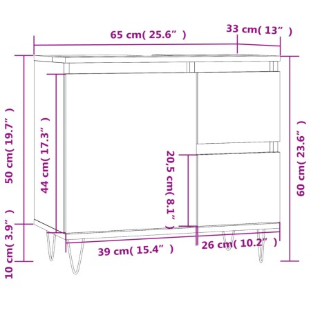 Armadietto da Bagno Nero 65x33x60 cm in Legno Multistrato