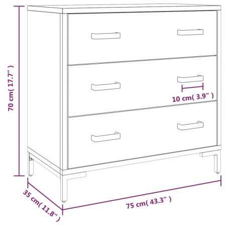 Cassettiera 75x35x70 cm in Legno Massello di Pino