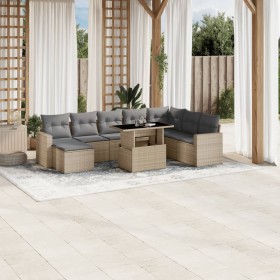 Set Divano da Giardino 9 pz con Cuscini Beige in Polyrattan