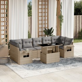 Set Divano da Giardino 8 pz con Cuscini Beige in Polyrattan