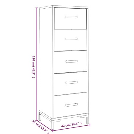 Cassettiera 42x35x110 cm in Legno Massello di Pino