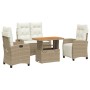 Set da Pranzo da Giardino 4 pz con Cuscini Beige in Polyrattan