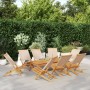 Sedie da Giardino Pieghevoli 8pz Beige Tessuto e Legno Massello