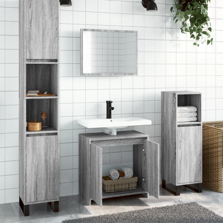 Set Mobili da Bagno 2 pz Grigio Sonoma in Legno Multistrato