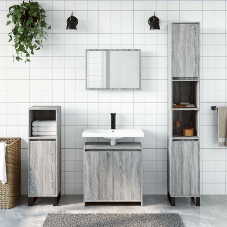 Set Mobili da Bagno 2 pz Grigio Sonoma in Legno Multistrato