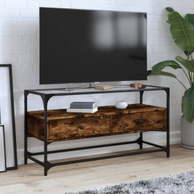 Mobile TV Piano Vetro Rovere Fumo 98x35x51cm Legno Multistrato