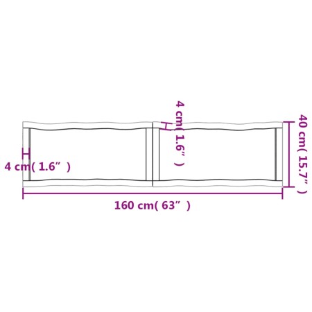 Piano Tavolo Marrone Chiaro 160x40x(2-6) cm Rovere Non Trattato