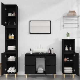 Set Mobili da Bagno 3 pz Nero in Legno Multistrato