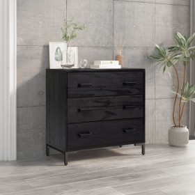 Cassettiera Nera 75x35x70 cm in Legno Massello di Pino