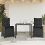 Set da Pranzo da Giardino 3 pz con Cuscini Nero in Polyrattan