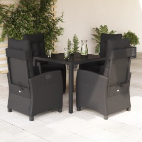 Set da Pranzo da Giardino 5 pz Nero con Cuscini in Polyrattan