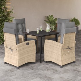 Set Pranzo da Giardino 5 pz con Cuscini Beige Misto Polyrattan