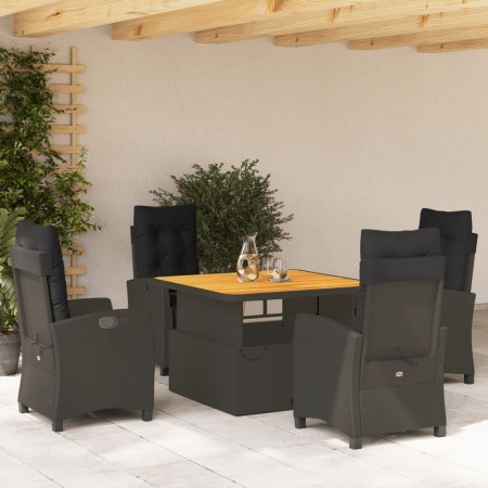 Set da Pranzo da Giardino 5 pz Nero con Cuscini in Polyrattan