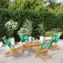 Sedie da Giardino Pieghevoli 4pz Verde Tessuto e Legno Massello