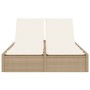 Lettino Prendisole con Cuscini Beige in Polyrattan
