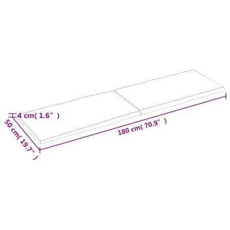 Piano Tavolo Marrone Chiaro 180x50x(2-4) cm Rovere Non Trattato