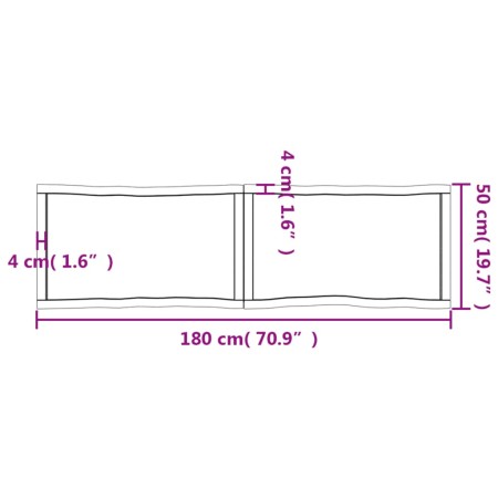 Piano Tavolo Marrone Chiaro 180x50x(2-4) cm Rovere Non Trattato