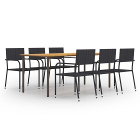 Set Mobili da Pranzo Giardino 7 pz in Polyrattan Nero