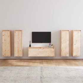 Mobili Porta TV 5 pz in Legno Massello di Pino