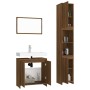 Set Mobili da Bagno 3 pz Rovere Marrone in Legno Multistrato