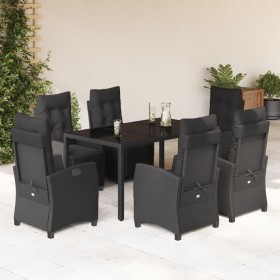 Set da Pranzo da Giardino 7 pz Nero con Cuscini in Polyrattan