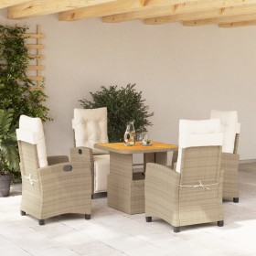 Set da Pranzo da Giardino 5 pz con Cuscini Beige in Polyrattan