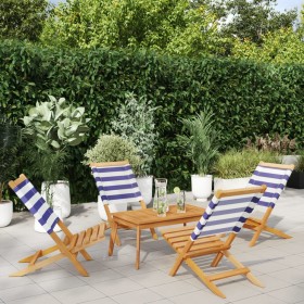 Sedie da Giardino Pieghevoli 4pz Blu e Bianco Tessuto e Legno