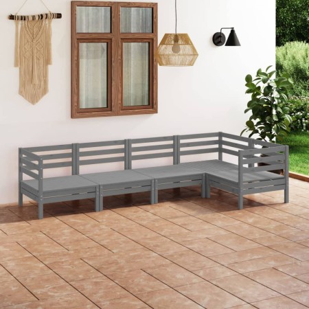 Set Salotto da Giardino 5 pz in Legno Massello di Pino Grigio