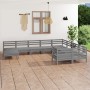 Set Salotto da Giardino 10 pz in Legno Massello di Pino Grigio