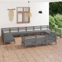 Set Salotto da Giardino 13 pz in Legno Massello di Pino Grigio