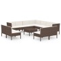 Set Divani da Giardino 12 pz con Cuscini in Polyrattan Marrone