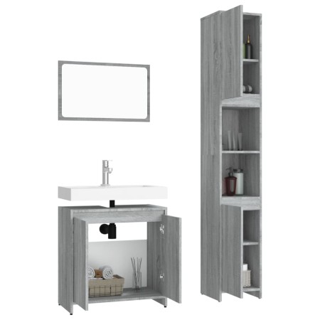 Set Mobili da Bagno 3 pz Grigio Sonoma in Legno Multistrato