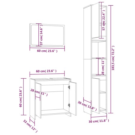 Set Mobili da Bagno 3 pz Grigio Sonoma in Legno Multistrato