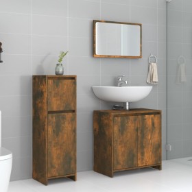 Set Mobili da Bagno 3 pz Rovere Fumo in Legno Multistrato