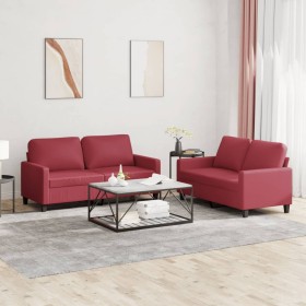 Set di Divani 2 pz con Cuscini Rosso Vino in Similpelle