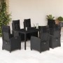 Set da Pranzo da Giardino 7 pz Nero con Cuscini in Polyrattan