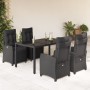 Set da Pranzo da Giardino 5 pz Nero con Cuscini in Polyrattan