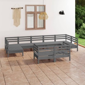 Set Salotto da Giardino 9 pz Grigio in Legno Massello di Pino