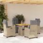 Set da Pranzo da Giardino 5 pz con Cuscini Beige in Polyrattan