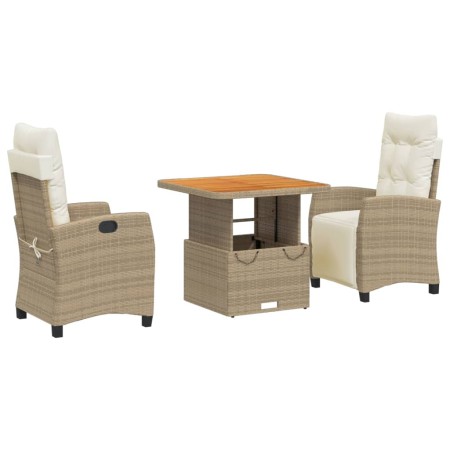 Set da Pranzo da Giardino 3 pz con Cuscini Beige in Polyrattan