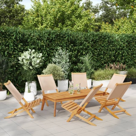 Sedie da Giardino Pieghevoli 6pz Beige Tessuto e Legno Massello